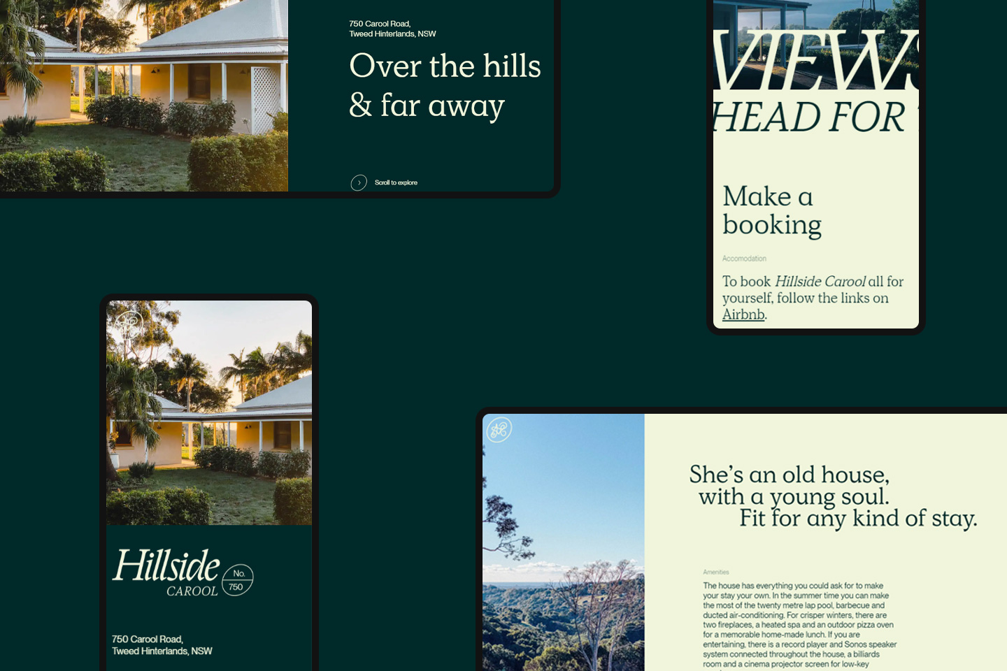 Premium countryside villa accommodation website showcasing elegant minimalist design on multiple devices